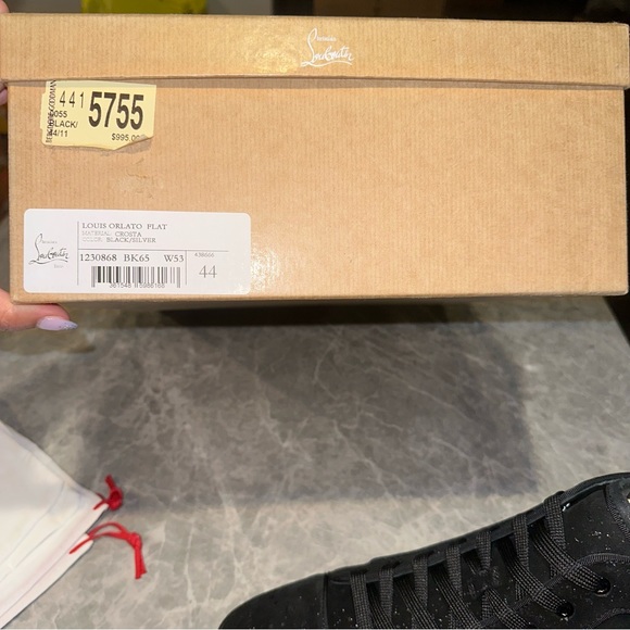 New Size 44 Christian Louboutin Louis Orlato Flat Sneakers Black Silver - Picture 14 of 14